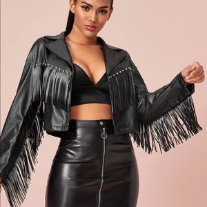 Leather jacket with fringe